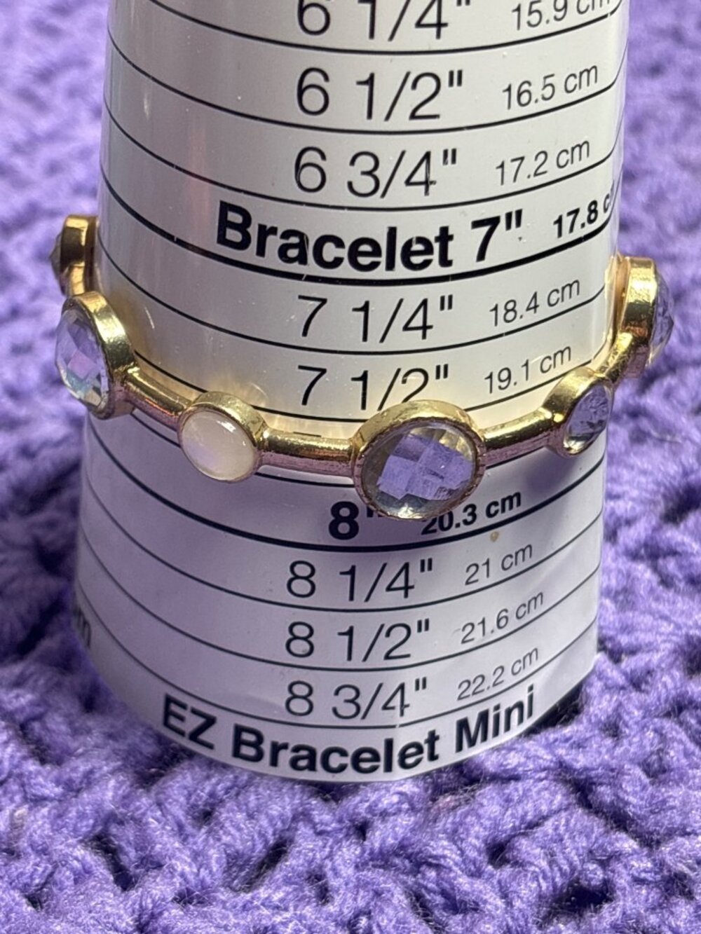 Goldtone Clear Rhinestone Circles Cabochons Bangle Bracelet 7.75 inches